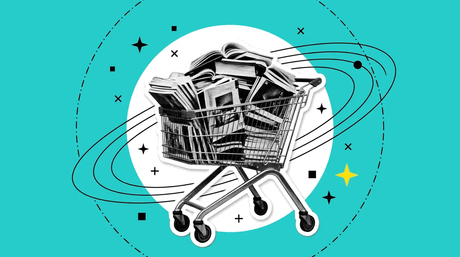 Carrello pieno di cataloghi