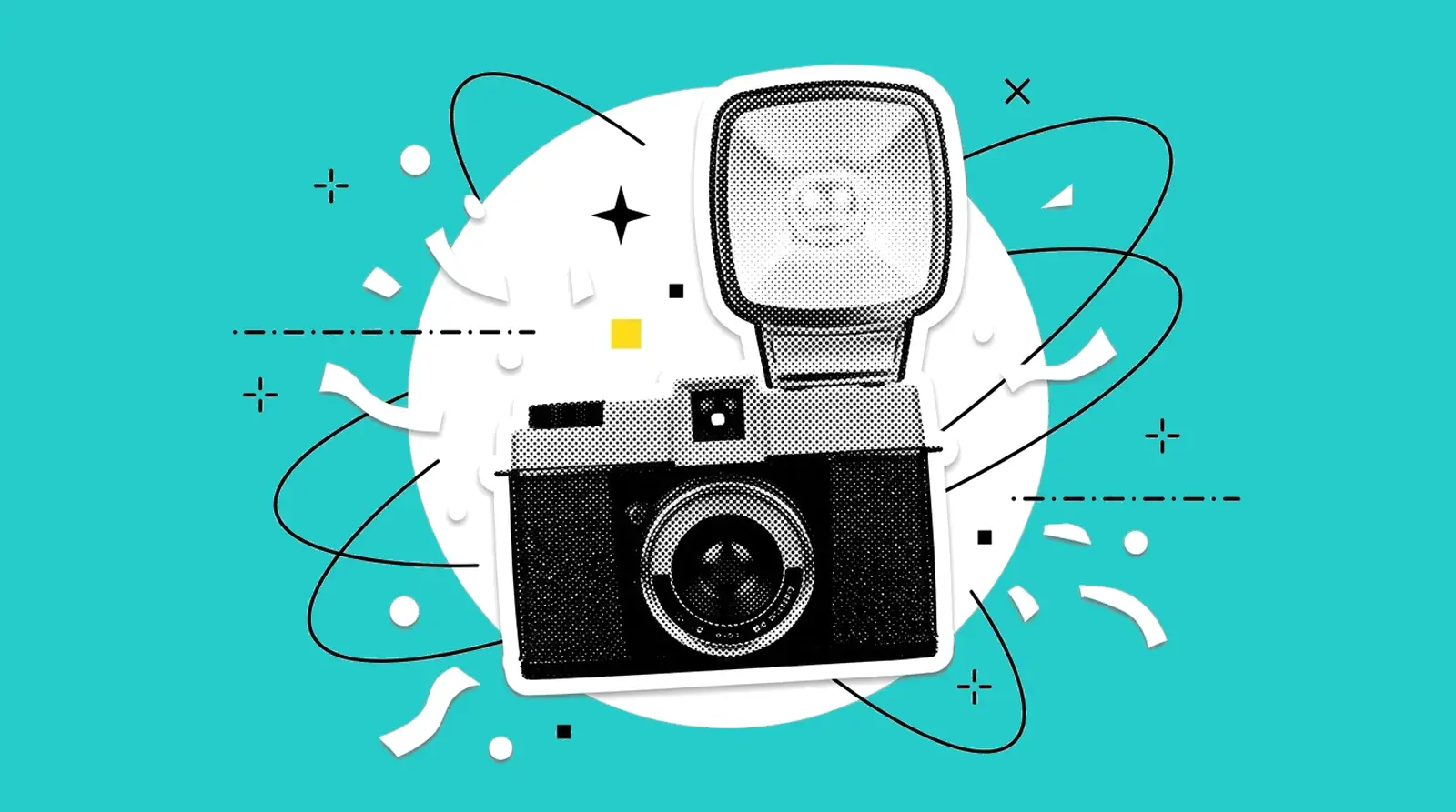 Macchina fotografica e coriandoli