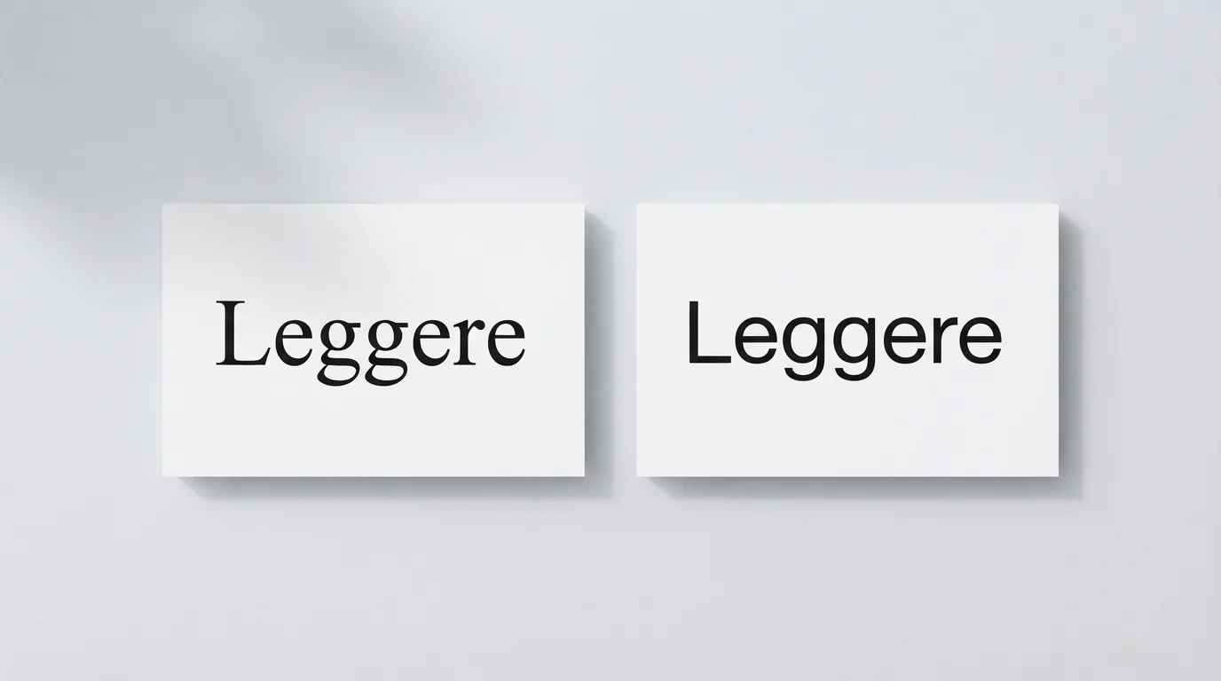 La parola «Leggere» su due cartoncini: a sinistra in un carattere serif, a destra in un sans serif