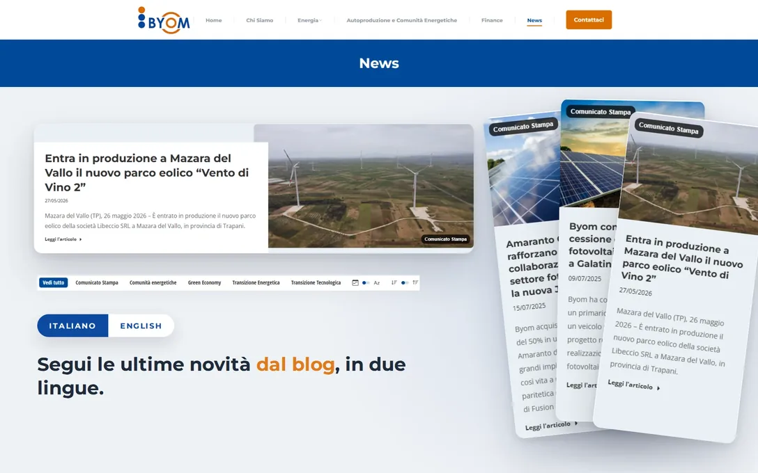 Byom: il blog, con l’articolo in evidenza, i filtri e le ultime notizie.