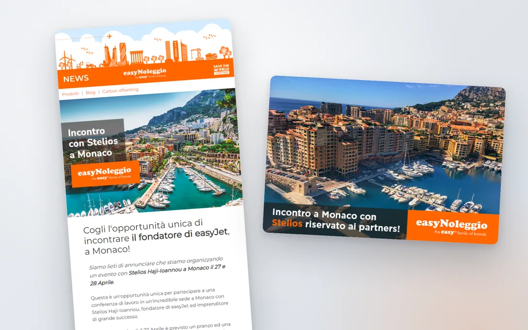 easyNoleggio: una newsletter e il banner di un evento per i partner.