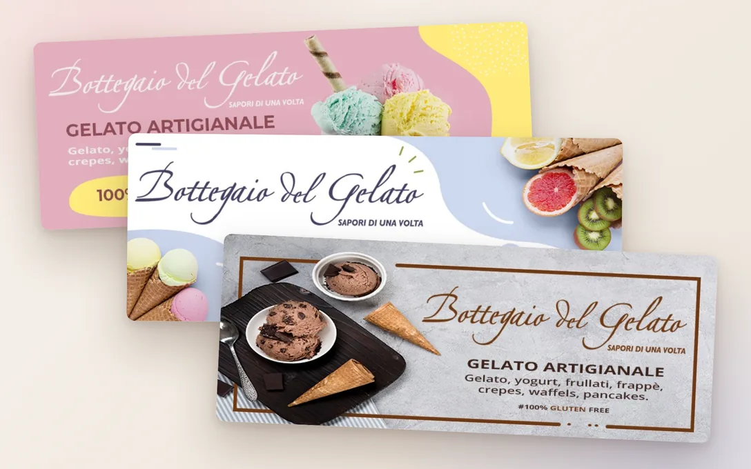 Bottegaio del Gelato: tre copertine della campagna una sull’altra.