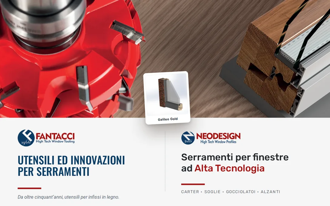 Neodesign e Fantacci: l’utensile e il profilo sullo stesso tavolo, sotto i due marchi con i loro titoli.
