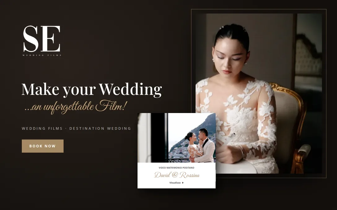 SE Wedding Films: il marchio, «Make your Wedding… an unforgettable Film!», la sposa e la scheda del film di David & Rossina.