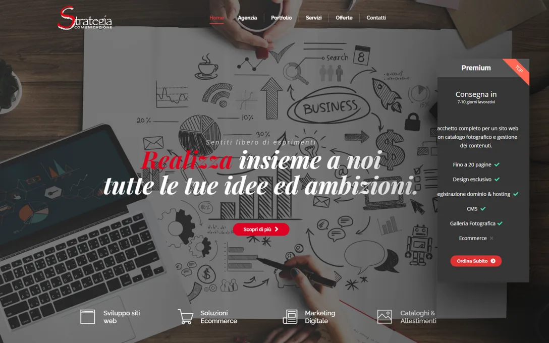 Strategia Comunicazione: la scrivania del loro hero e l’offerta Premium.